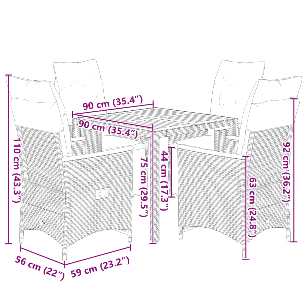 5Dílný Zahradní Bistro Set S Poduškami Černý Polyratan