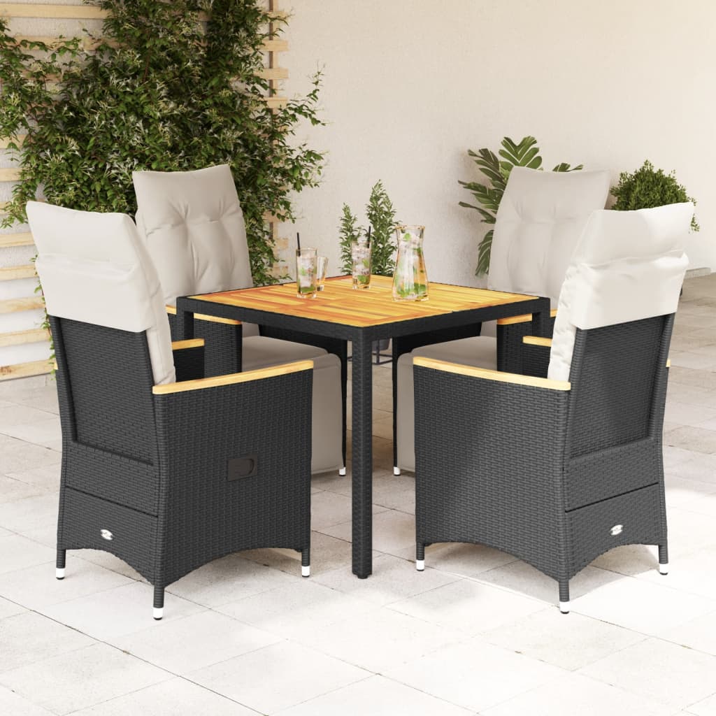 5Dílný Zahradní Bistro Set S Poduškami Černý Polyratan