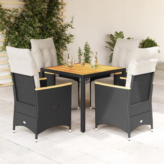 5Dílný Zahradní Bistro Set S Poduškami Černý Polyratan