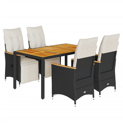 5Dílný Zahradní Bistro Set S Poduškami Černý Polyratan