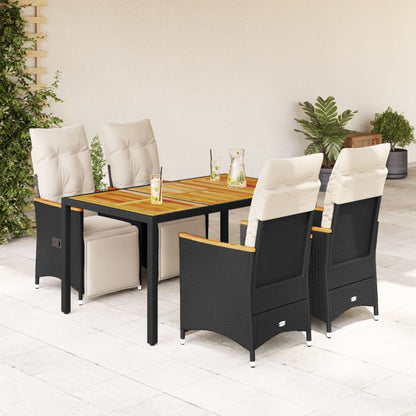 5Dílný Zahradní Bistro Set S Poduškami Černý Polyratan
