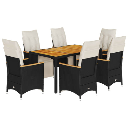 7Dílný Zahradní Bistro Set S Poduškami Černý Polyratan