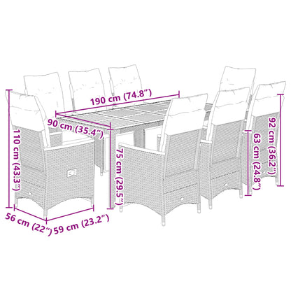 9Dílný Zahradní Bistro Set S Poduškami Černý Polyratan