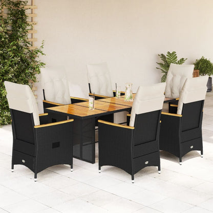 7Dílný Zahradní Bistro Set S Poduškami Černý Polyratan