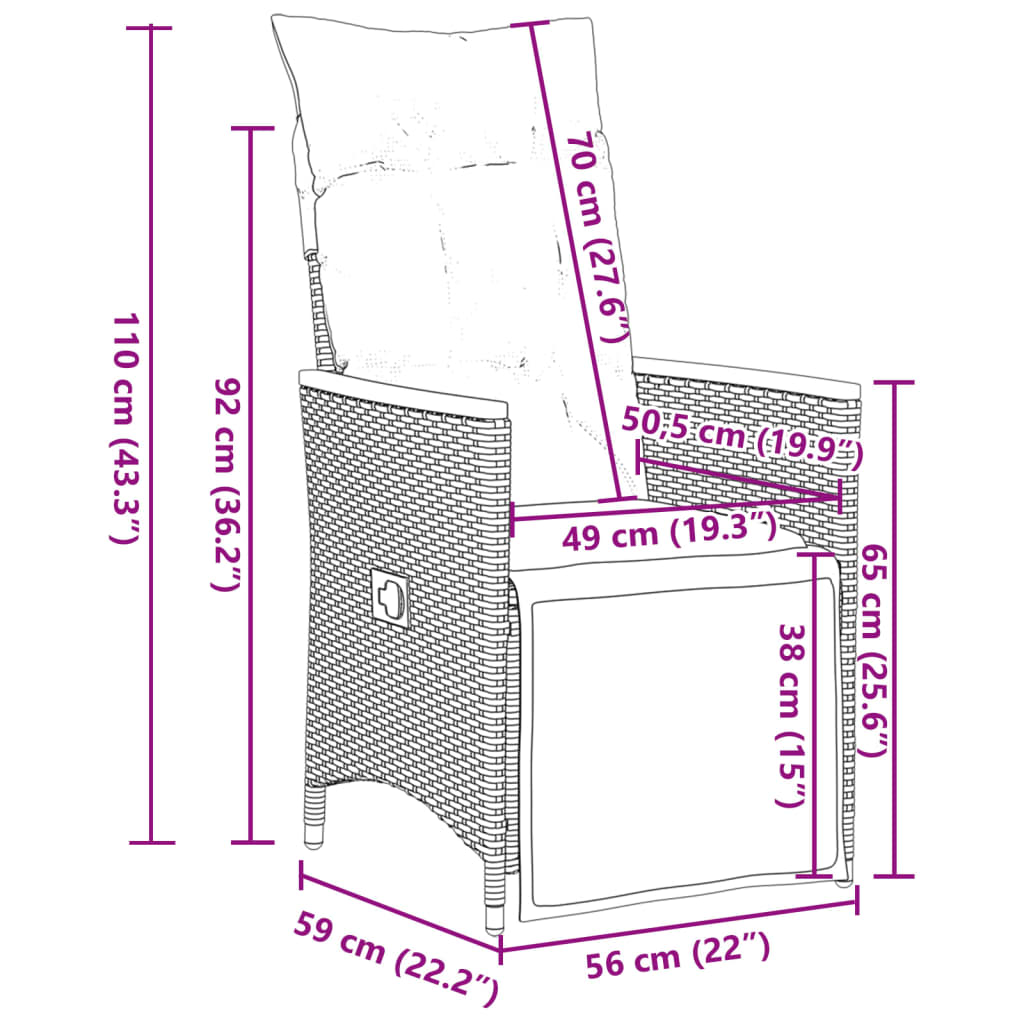 9Dílný Zahradní Bistro Set S Poduškami Černý Polyratan