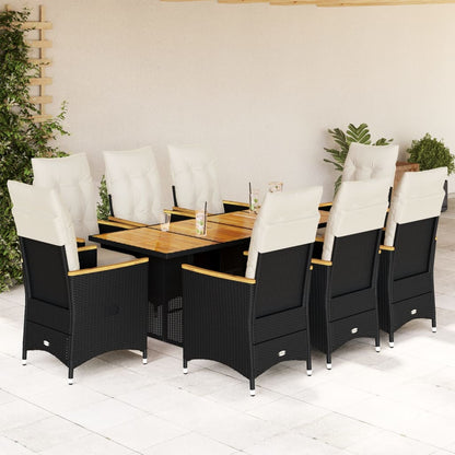 9Dílný Zahradní Bistro Set S Poduškami Černý Polyratan