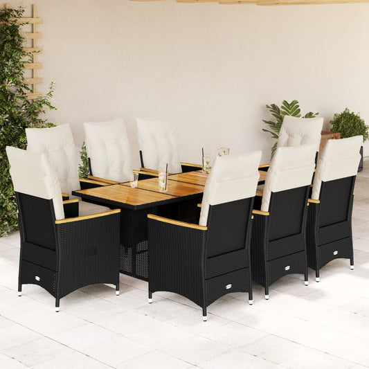 9Dílný Zahradní Bistro Set S Poduškami Černý Polyratan