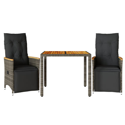 3Dílný Zahradní Bistro Set S Poduškami Šedý Polyratan