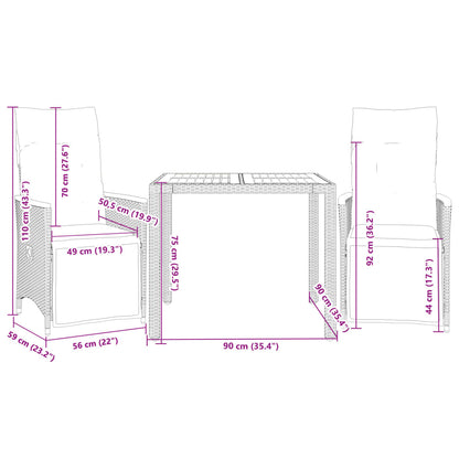 3Dílný Zahradní Bistro Set S Poduškami Šedý Polyratan