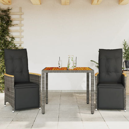 3Dílný Zahradní Bistro Set S Poduškami Šedý Polyratan