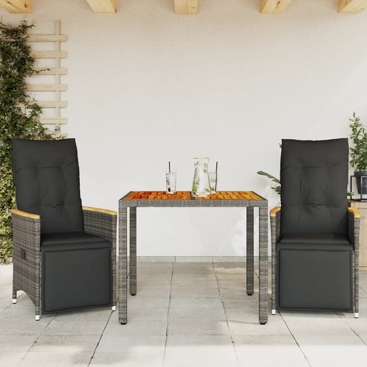 3Dílný Zahradní Bistro Set S Poduškami Šedý Polyratan