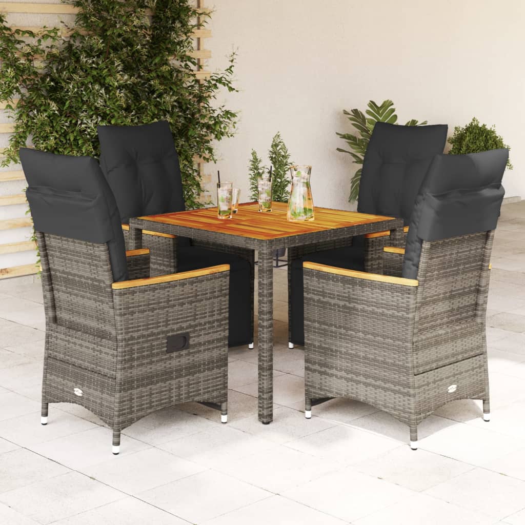 5Dílný Zahradní Bistro Set S Poduškami Šedý Polyratan