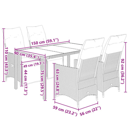 5Dílný Zahradní Bistro Set S Poduškami Šedý Polyratan