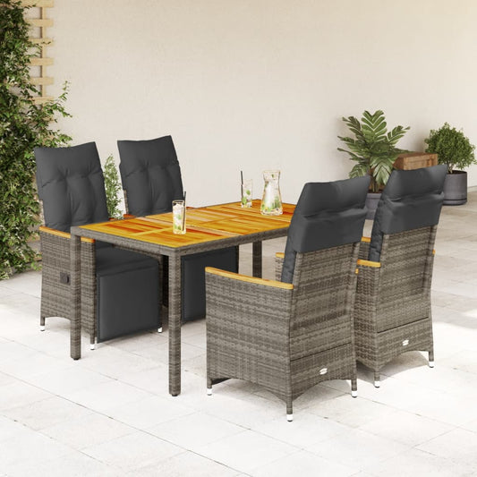 5Dílný Zahradní Bistro Set S Poduškami Šedý Polyratan