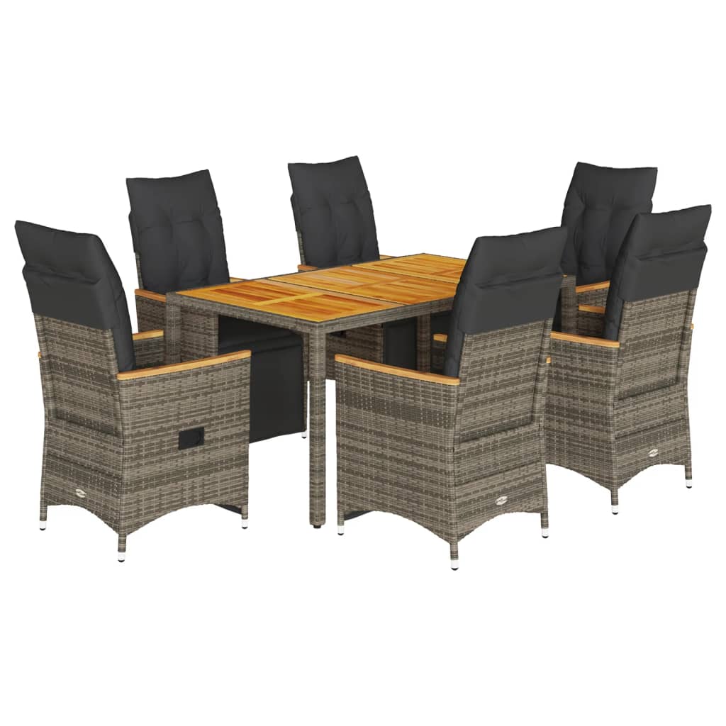 7Dílný Zahradní Bistro Set S Poduškami Šedý Polyratan