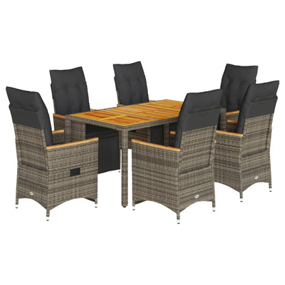 7Dílný Zahradní Bistro Set S Poduškami Šedý Polyratan