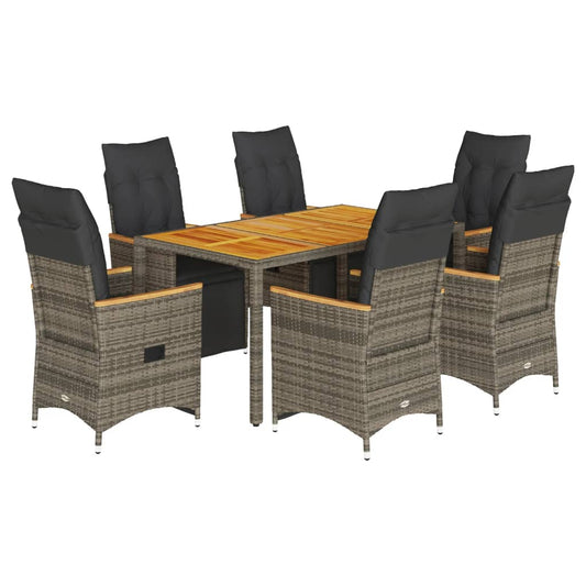 7Dílný Zahradní Bistro Set S Poduškami Šedý Polyratan
