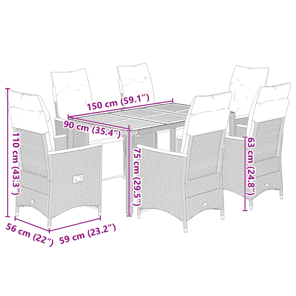 7Dílný Zahradní Bistro Set S Poduškami Šedý Polyratan