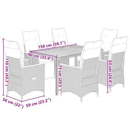 7Dílný Zahradní Bistro Set S Poduškami Šedý Polyratan