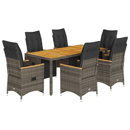 7Dílný Zahradní Bistro Set S Poduškami Šedý Polyratan