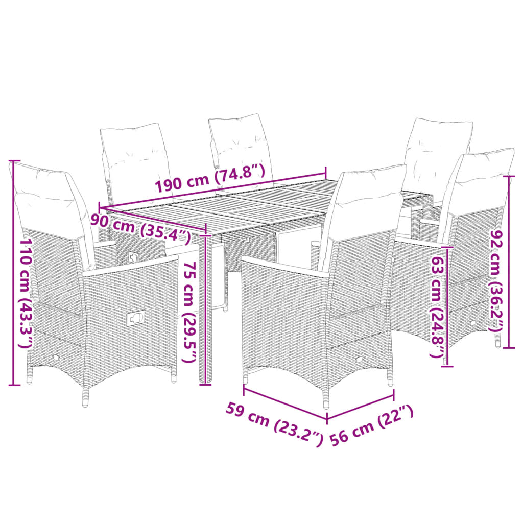 7Dílný Zahradní Bistro Set S Poduškami Šedý Polyratan