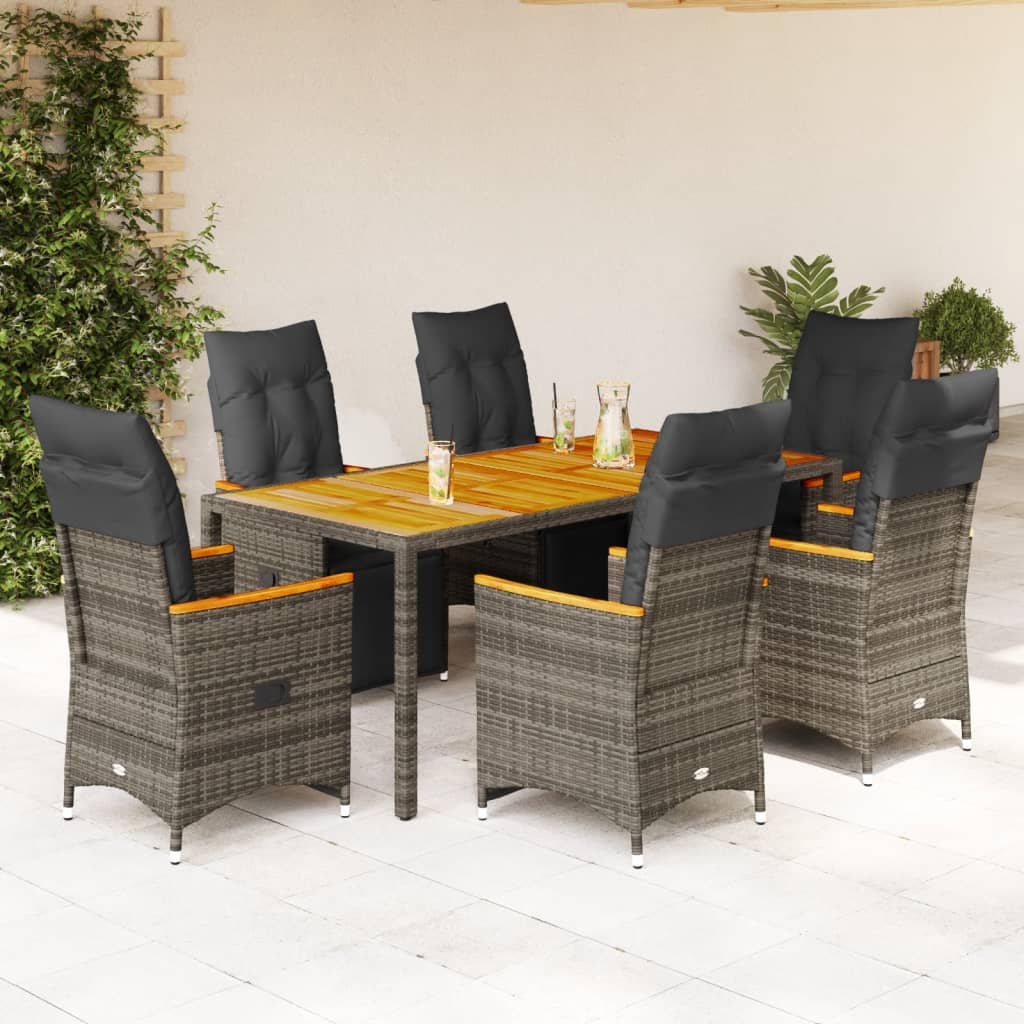 7Dílný Zahradní Bistro Set S Poduškami Šedý Polyratan