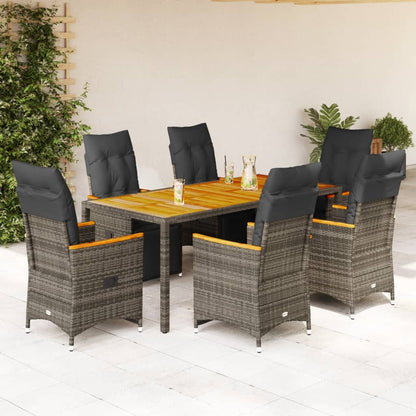 7Dílný Zahradní Bistro Set S Poduškami Šedý Polyratan