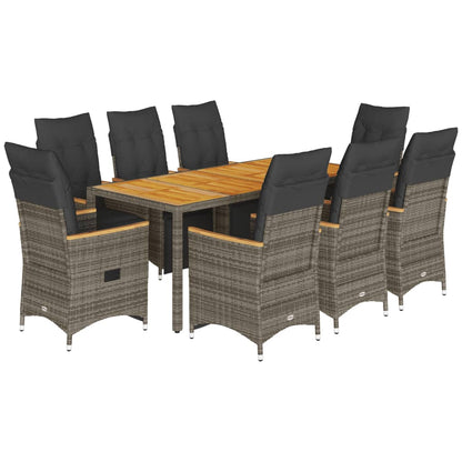 9Dílný Zahradní Bistro Set S Poduškami Šedý Polyratan