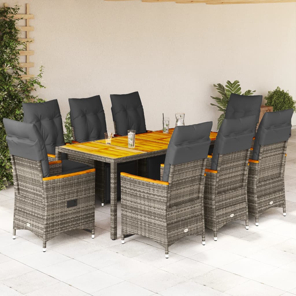 9Dílný Zahradní Bistro Set S Poduškami Šedý Polyratan
