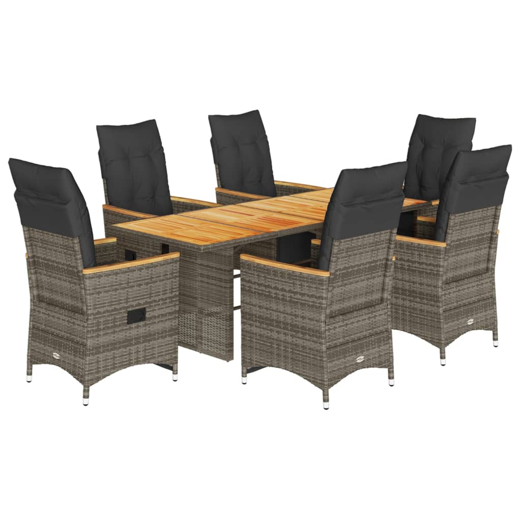 7Dílný Zahradní Bistro Set S Poduškami Šedý Polyratan