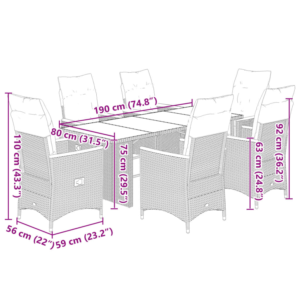 7Dílný Zahradní Bistro Set S Poduškami Šedý Polyratan