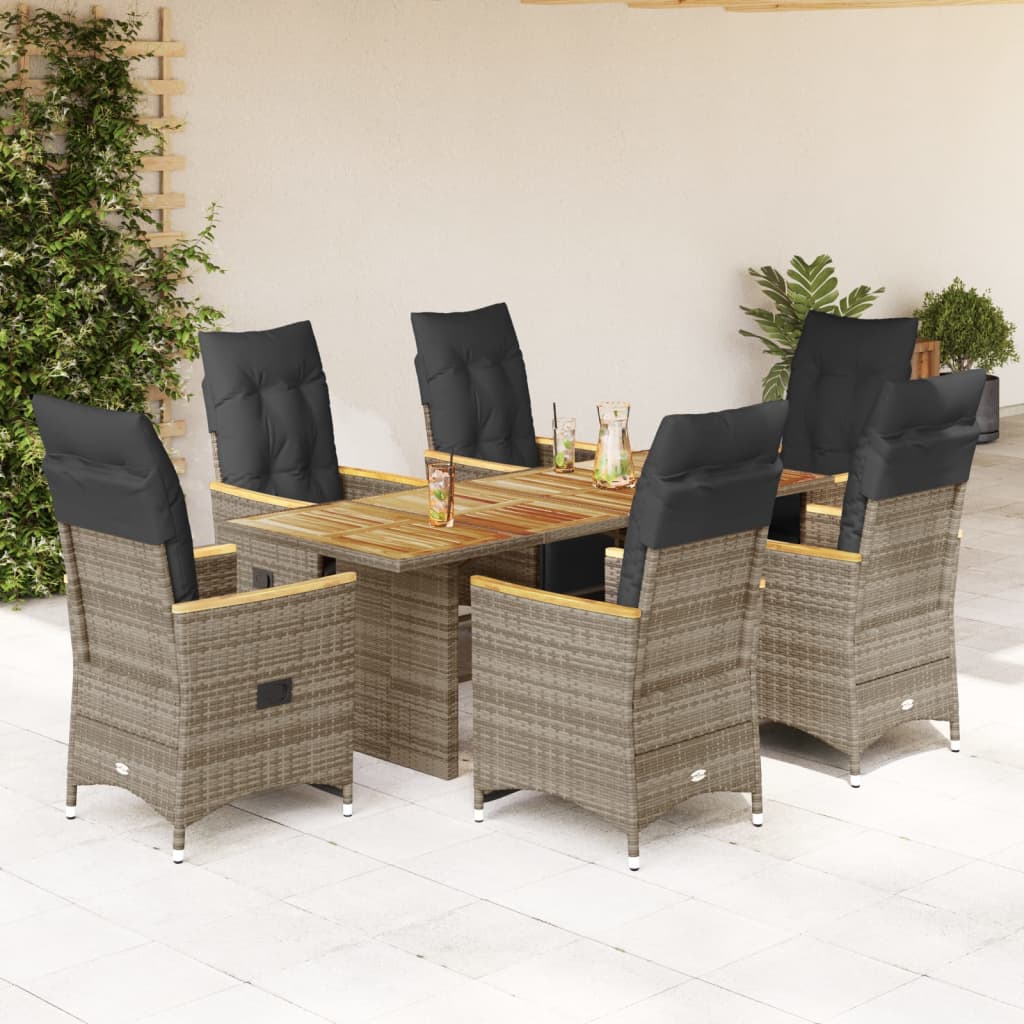 7Dílný Zahradní Bistro Set S Poduškami Šedý Polyratan