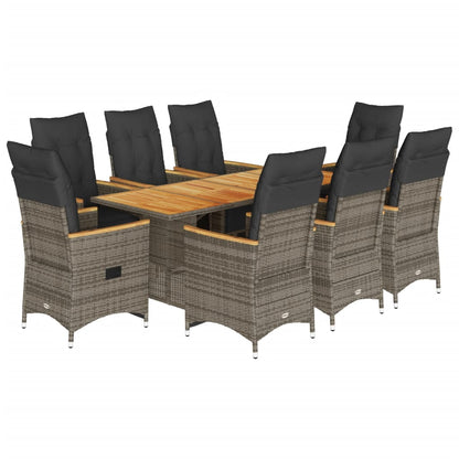 9Dílný Zahradní Bistro Set S Poduškami Šedý Polyratan