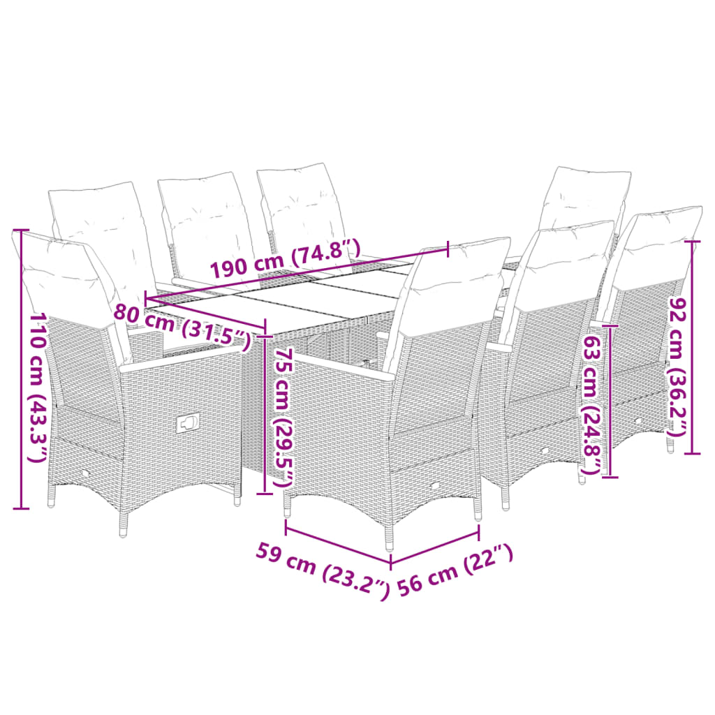 9Dílný Zahradní Bistro Set S Poduškami Šedý Polyratan