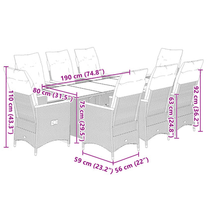 9Dílný Zahradní Bistro Set S Poduškami Šedý Polyratan