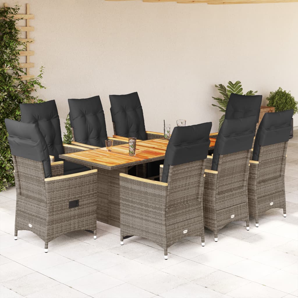 9Dílný Zahradní Bistro Set S Poduškami Šedý Polyratan