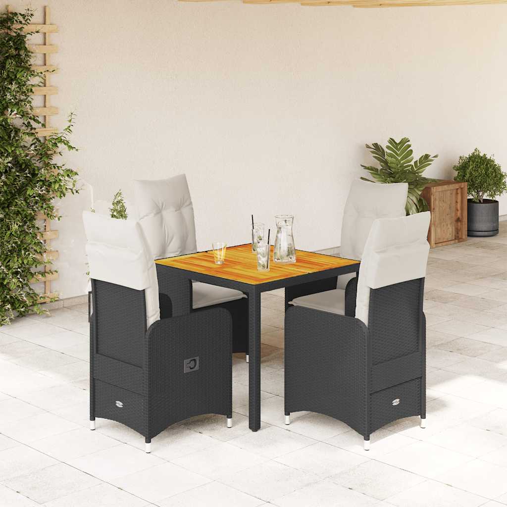3Dílný Zahradní Bistro Set S Poduškami Černý Polyratan