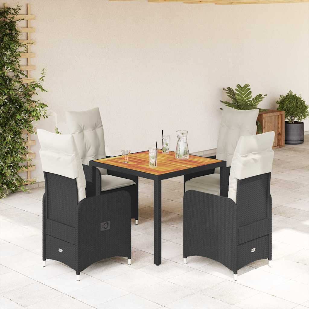 3Dílný Zahradní Bistro Set S Poduškami Černý Polyratan
