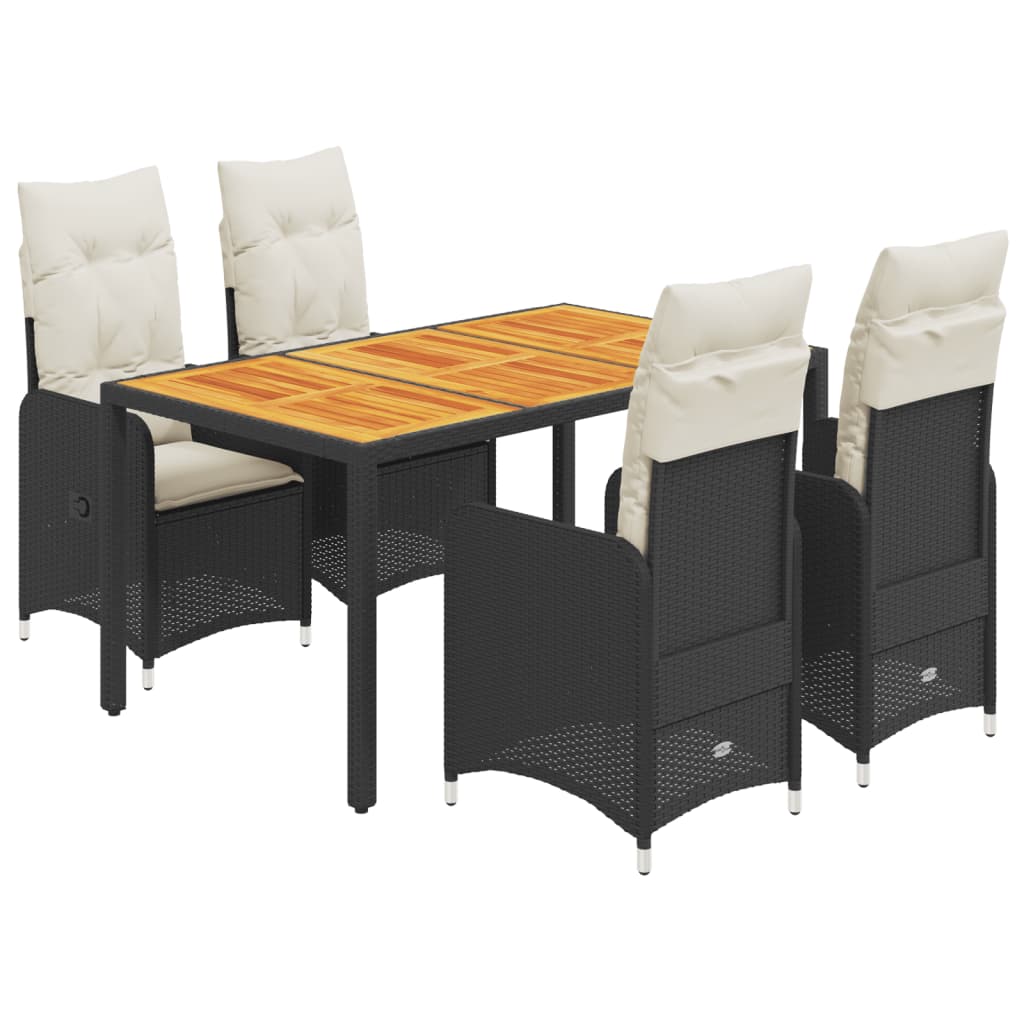 5Dílný Zahradní Bistro Set S Poduškami Černý Polyratan