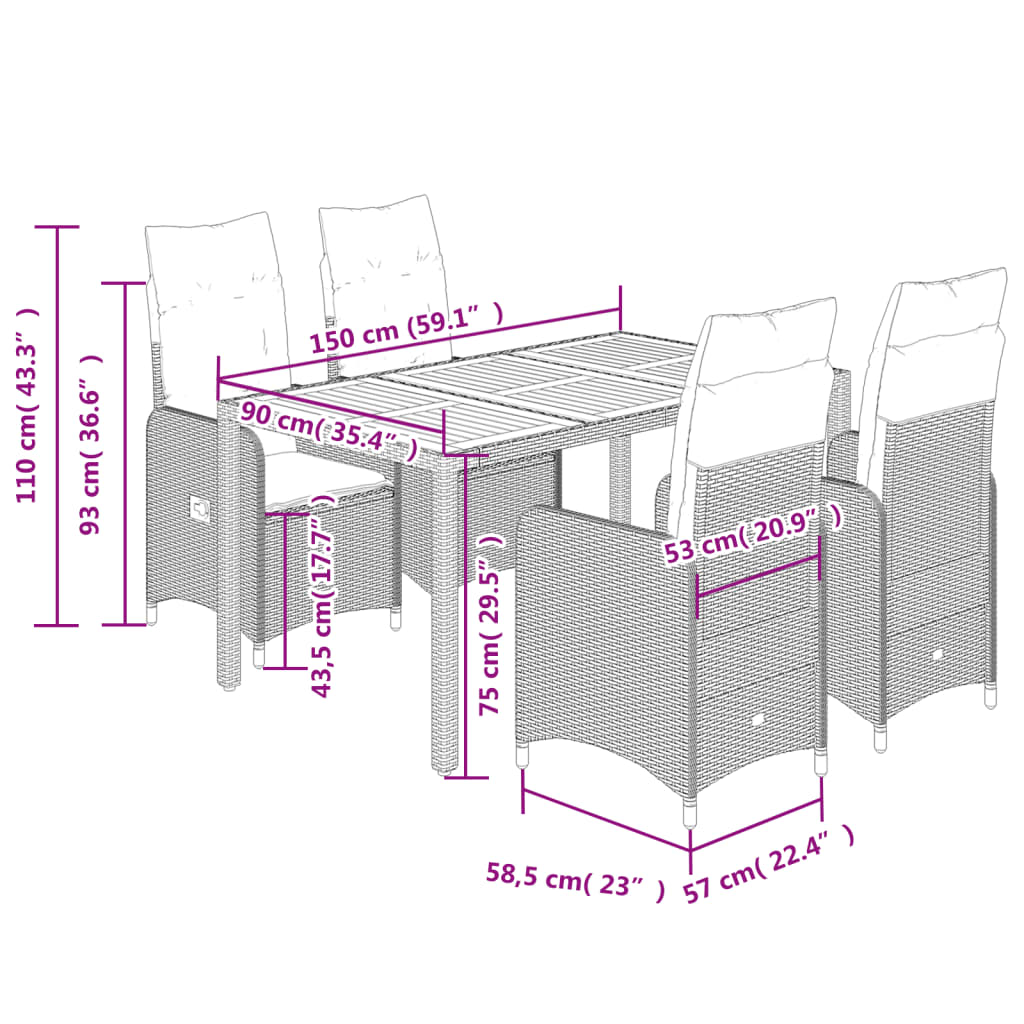 5Dílný Zahradní Bistro Set S Poduškami Černý Polyratan