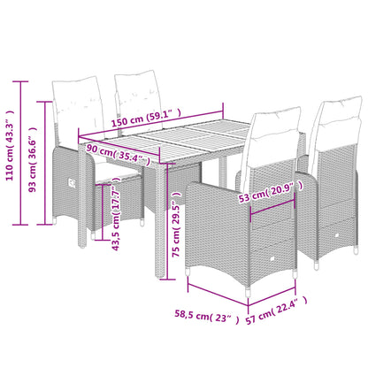5Dílný Zahradní Bistro Set S Poduškami Černý Polyratan