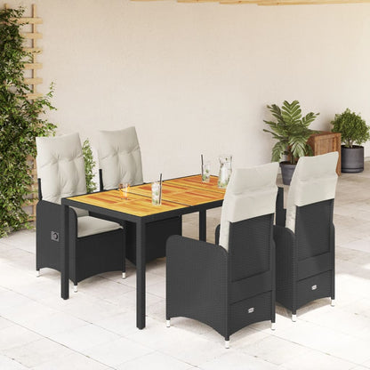 5Dílný Zahradní Bistro Set S Poduškami Černý Polyratan