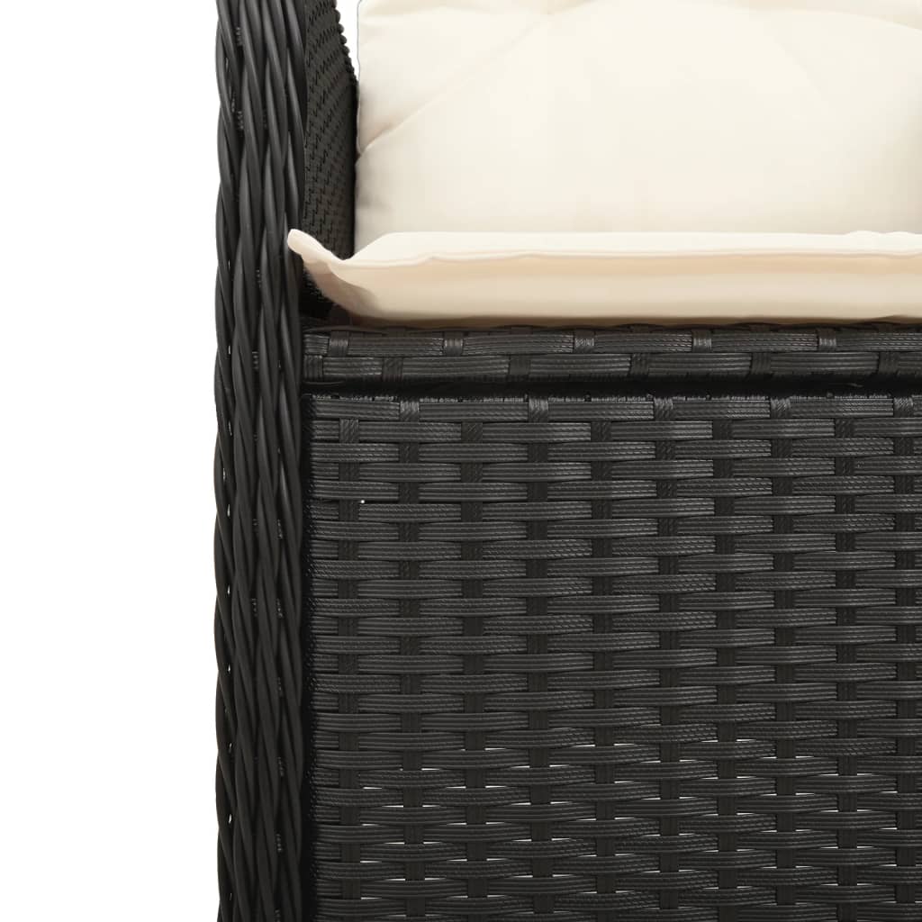 7Dílný Zahradní Bistro Set S Poduškami Černý Polyratan