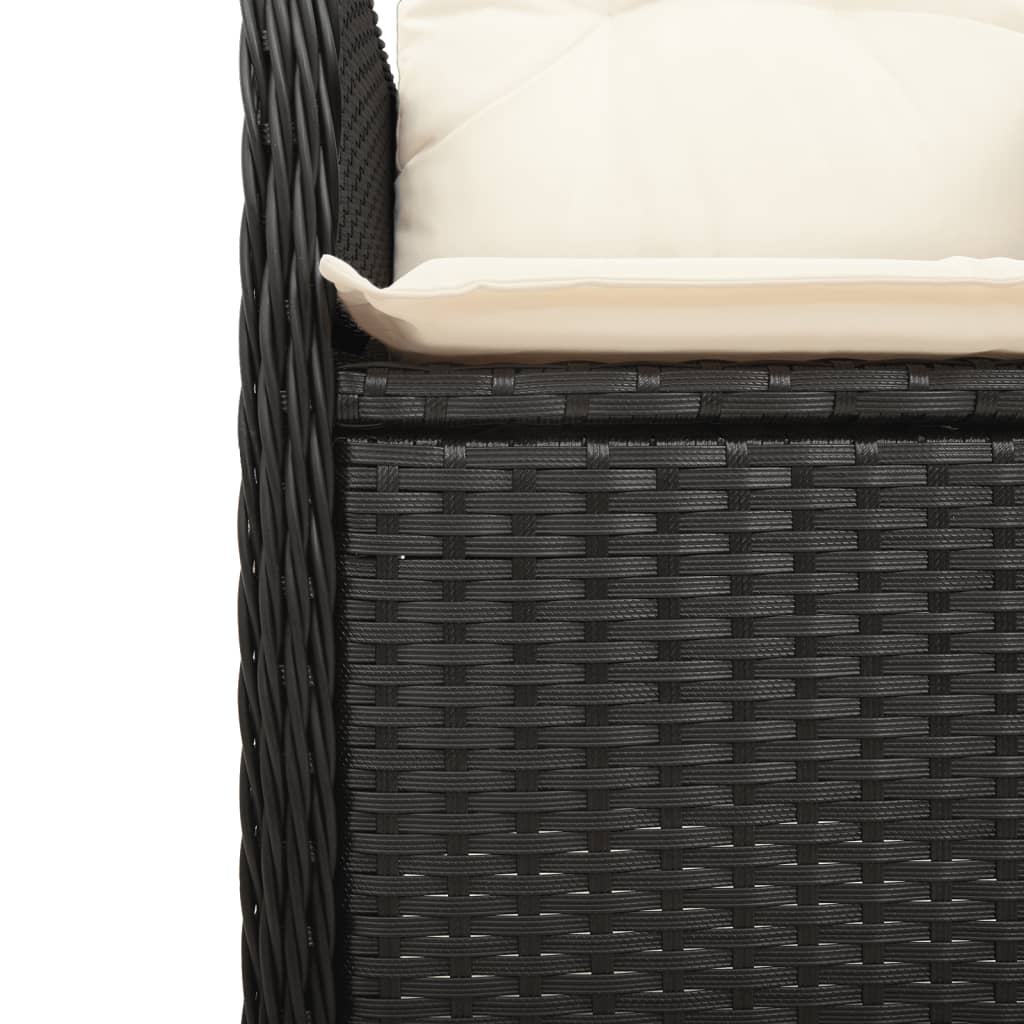 7Dílný Zahradní Bistro Set S Poduškami Černý Polyratan