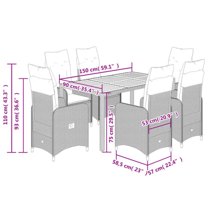 7Dílný Zahradní Bistro Set S Poduškami Černý Polyratan