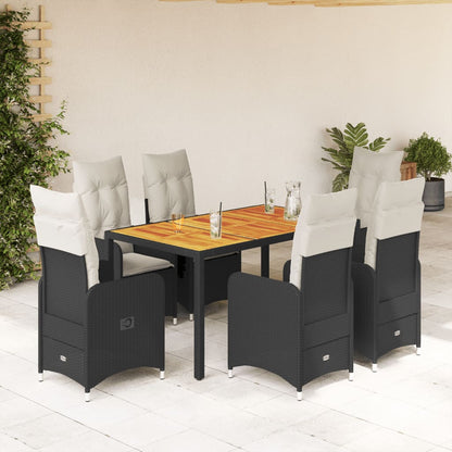 7Dílný Zahradní Bistro Set S Poduškami Černý Polyratan