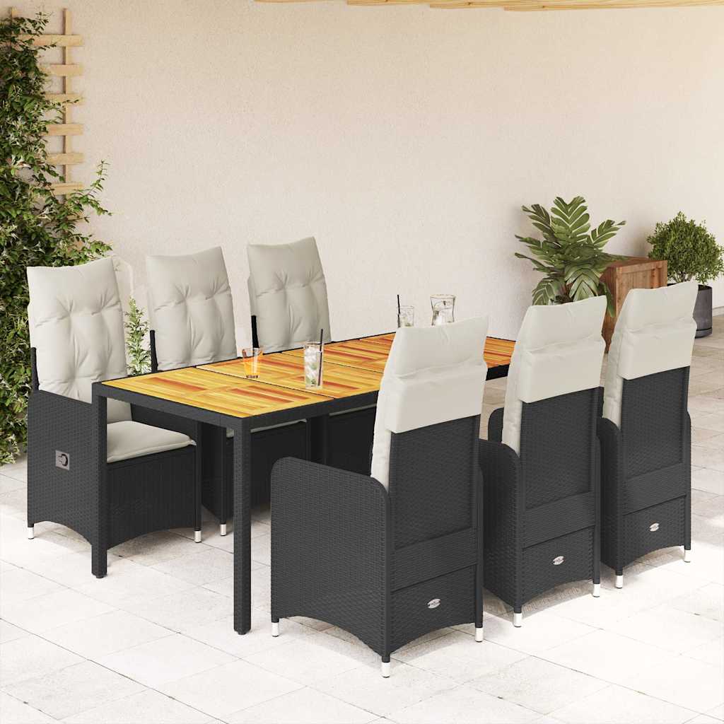 3Dílný Zahradní Bistro Set S Poduškami Černý Polyratan