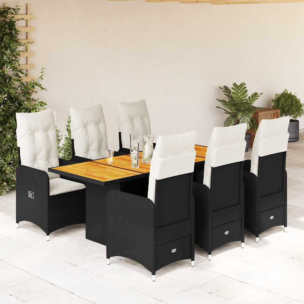3Dílný Zahradní Bistro Set S Poduškami Černý Polyratan