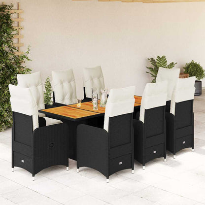 3Dílný Zahradní Bistro Set S Poduškami Černý Polyratan