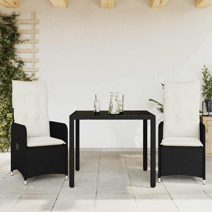3Dílný Zahradní Bistro Set S Poduškami Černý Polyratan